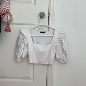 Zara White Puff Sleeve Crop Blouse